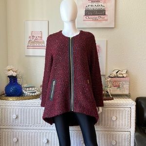Alice + Olivia burgundy tweed coat with leather trim Large